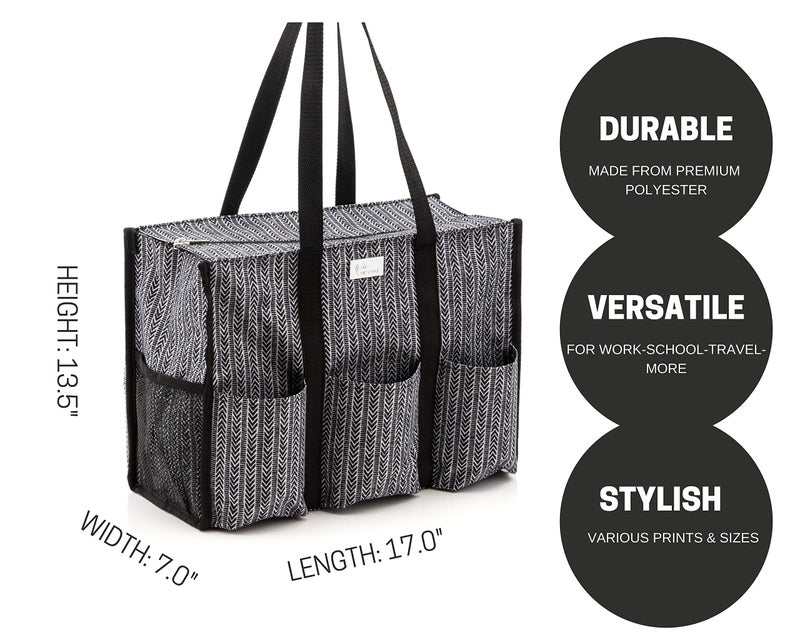 Pursetti Utility Tote with Pockets & Compartments - Perfect Nurse, Teacher & Work Bag (Herringbone Large) - Image 2
